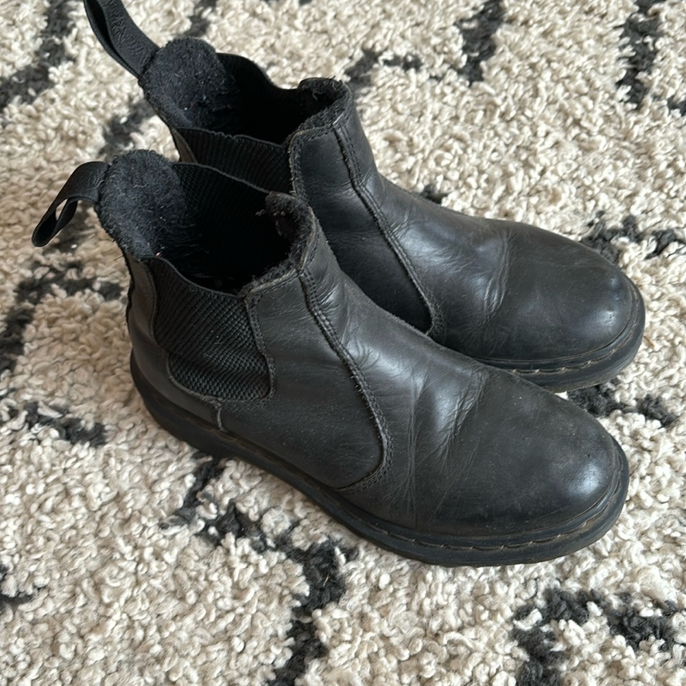 Dr. Martens women black leather slip-on fleece lined boots